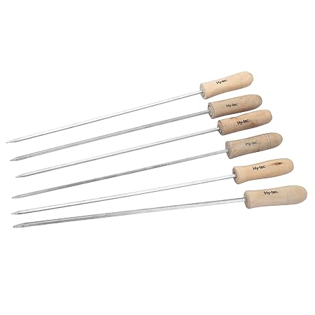 Hytec Barbeque Stainless Steel Skewers with Wooden Handle for Tandoor Barbeque Grill (Pair of 6)