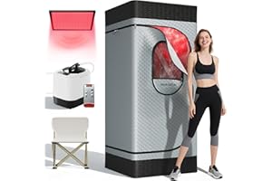 noerishia Portable Infrared Sauna Box for Home with 3L 1200W Steamer, Big Folding Chair, 99 Mins Timer, 9 Levels, Steam Sauna Tent with 660nm + 850nm Red Light Therapy, for Home Spa Detoxification