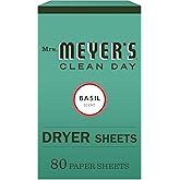 Mrs. Meyer's Clean Day Dryer Sheets, Softens Fabric, Reduces Static, Cruelty Free Formula, Basil Scent, 80 Count