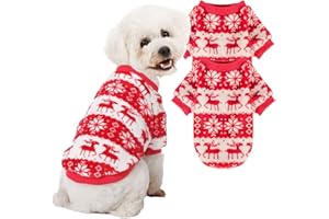 JAMPAYANG Dog Sweater, 2 Pack Dog Sweaters for Small Dogs or Cats, Girl or Boy, Warm Dog Clothes Shirt Coat for Winter Christmas (Christmas Red, White, Medium)