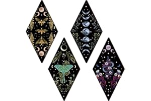 CHDITB Rustic Moon Phases Wall Art, Boho Bedroom Decor, Abstract Witchy Wooden Sign Wall Decor Gothic Moon Room Decor, Farmhouse Tarot Wall Pediment For Living Room Diamond Wall Sign Decor(5.9”x11.8”)