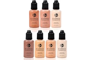 OPHIR 7x Airbrush Makeup Foundation, Air Brush Foundation for Air Brush Makeup, Includes Lvory & Natural White, Light Brown, Medium Tan, Porcelain White & Medium Dark,1oz/Bottle