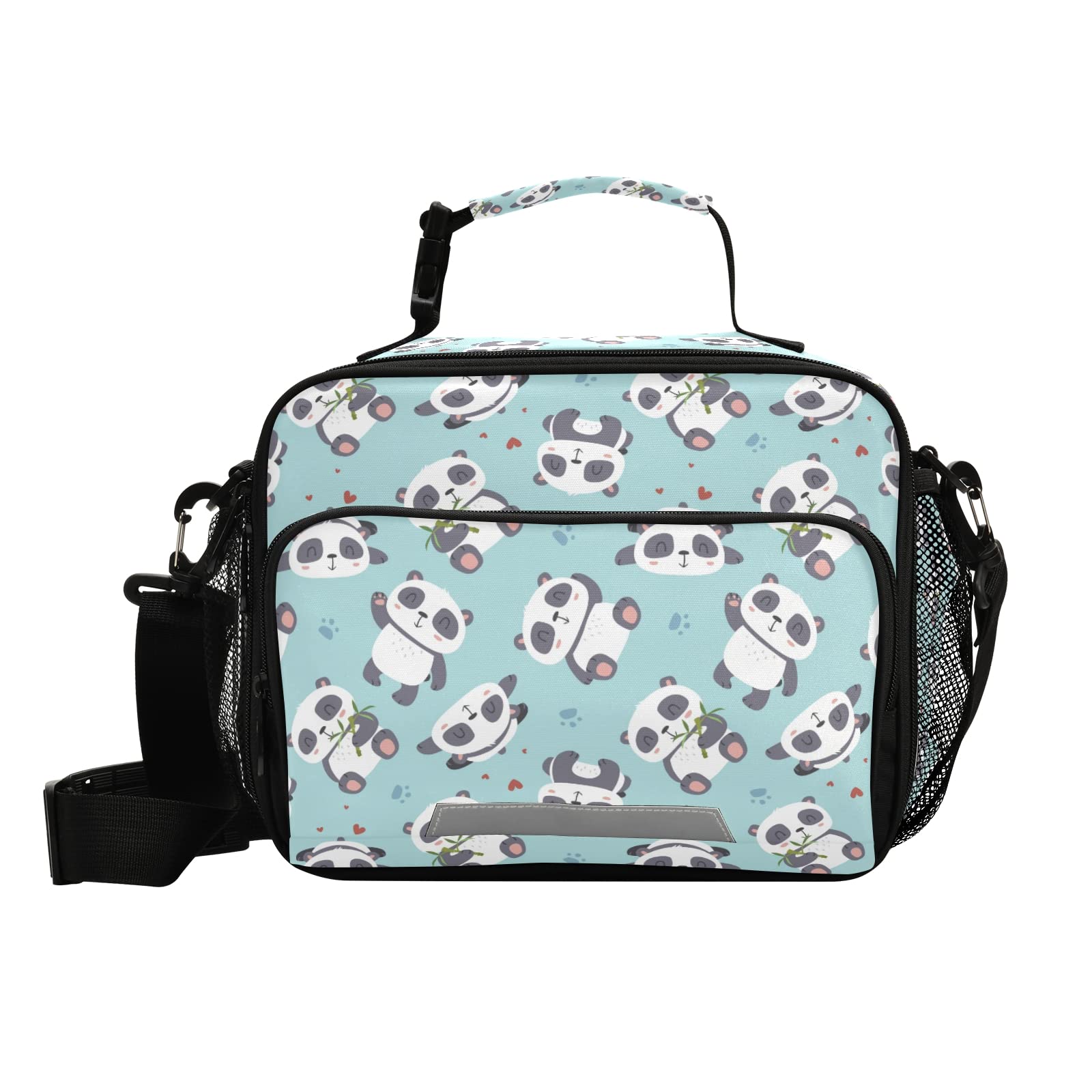 Mnsruu Kids Lunch Box, Cute Panda Insulated Reusable Meal Container Lunchbox with Shoulder Strap for Girls