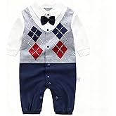 Luu Xianliang Baby Boys Gentleman Romper One-Piece Outfit 100% Cotton Tuxedo Style with Snap Closure (0-18 Months)