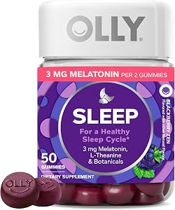 OLLY Sleep Support Gummy Supplement,* 3 mg Melatonin, L-Theanine - 50 Count | Sleep Support, 3mg Melatonin, L-Theanine & Bota