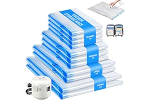 HATISAN 11 Pack Travel Vacuum Storage Bags with Electric Pump, 2 Jumbo+2 Large+3 Medium+4 Small Vacuum Sealer Bags, 80% Space Saver Bags for Luggage, Comforters,Blankets, Travel Essentials