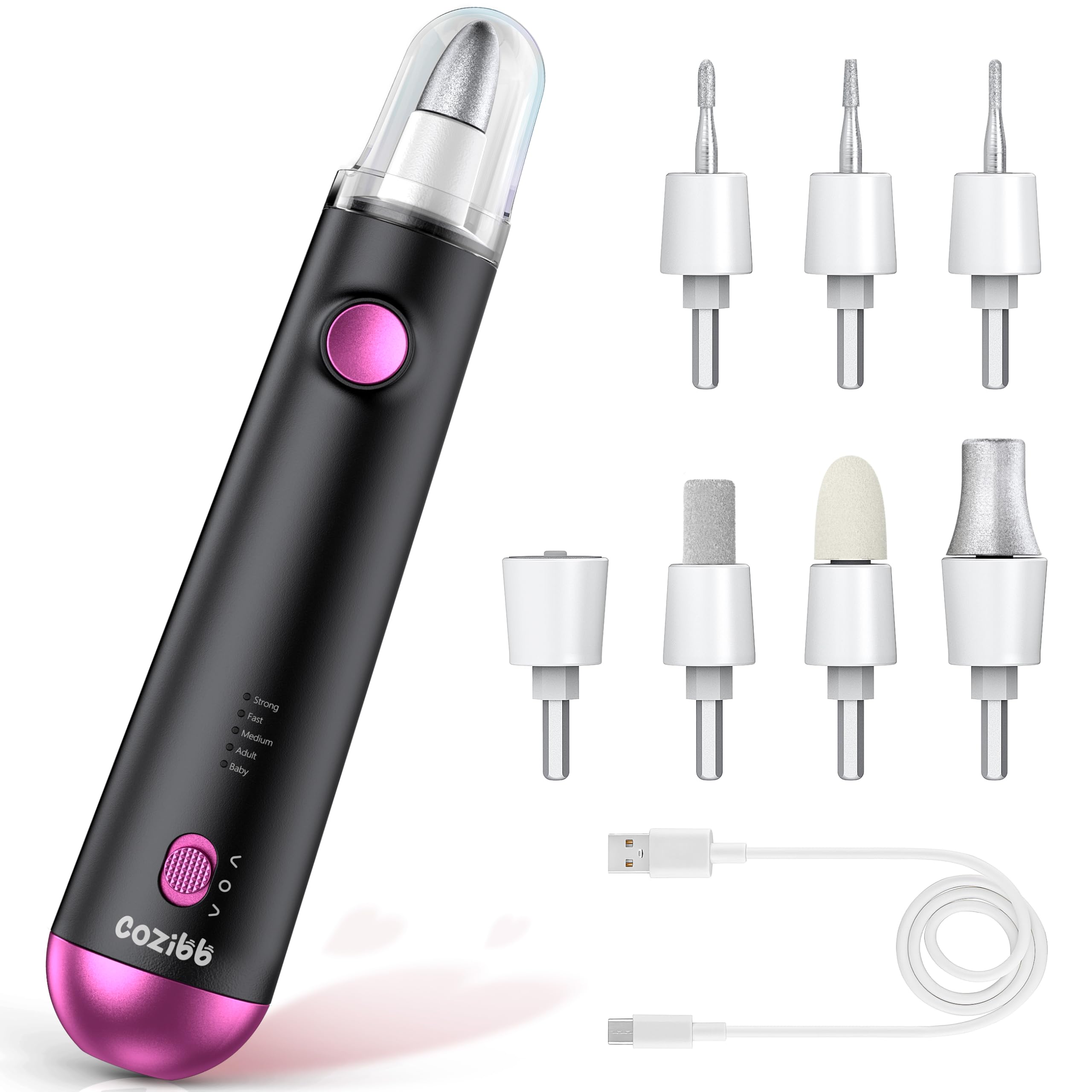 Photo 1 of Electric Nail Drill, 8-in-1 Cordless Electric Nail File with LED Light, 5 Speeds Rechargeable Manicure and Pedicure Kit Hand Foot Care Tool for Nail Grinder Trim Polish for Women Baby