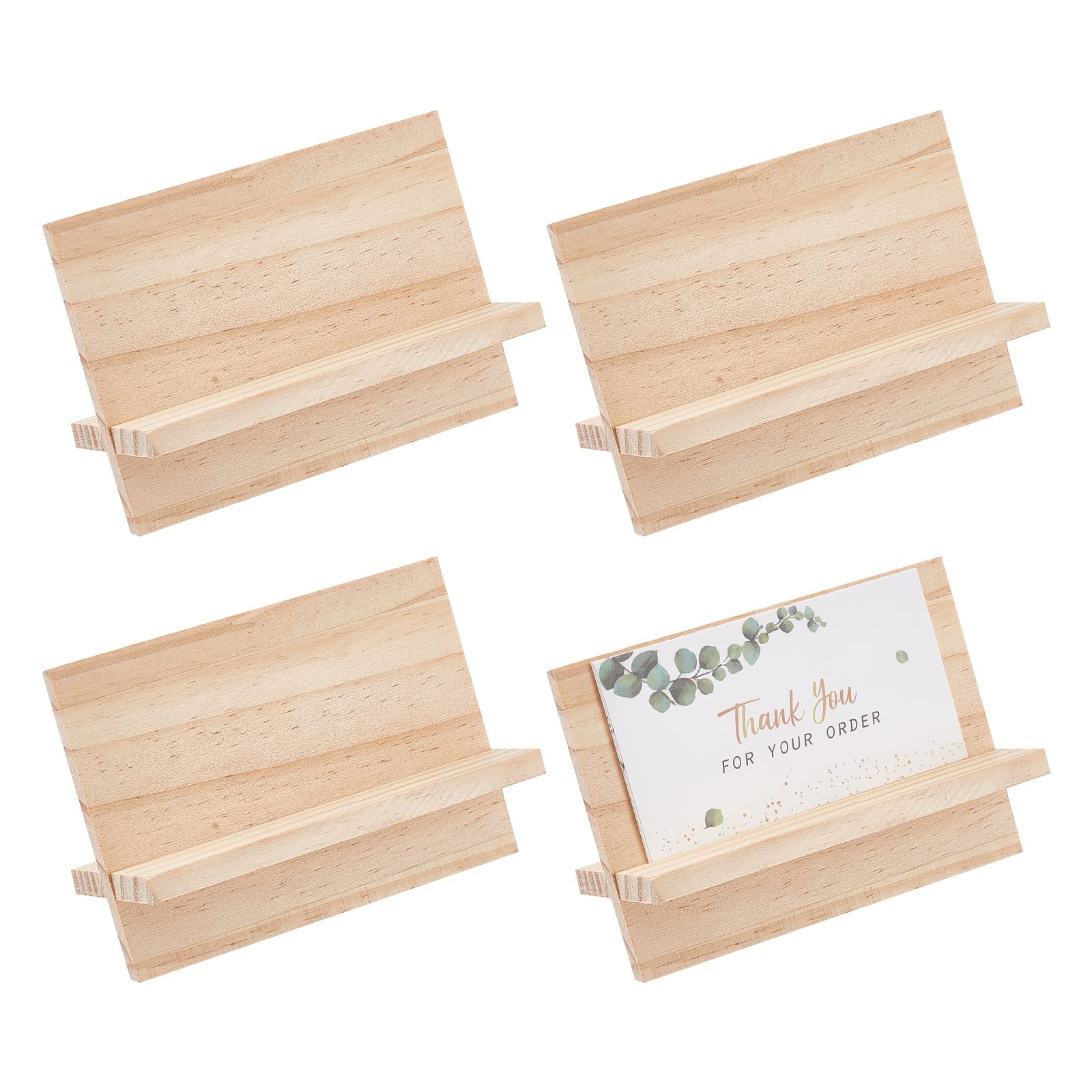 OLYCRAFT 4 Set Wood Business Card Holder 11x6x6.6cm Rectangle Wood Name Card Holder Display Natural Burlywood Business Card Stand for Desk Office Tables Organizer