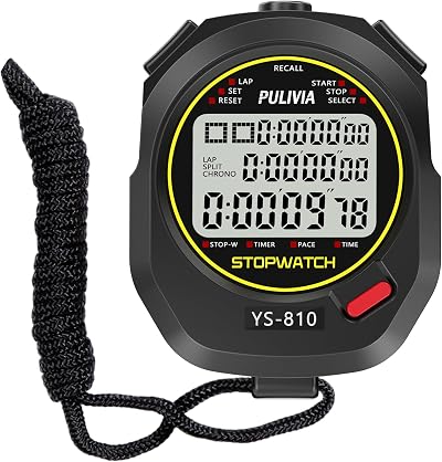 PULIVIA Stopwatch Sports Timer 10 Laps Digital Recall Countdown Clock Alarm