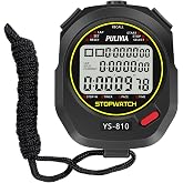 PULIVIA Stopwatch Timer Multi Splits/Laps Digital Stop-Watch for Sports | 10 Splits/Laps Stopwatch with Countdown Alarm Clock Date, Memory Recall 3-Rows Display, Ideal for Coaches Referee PE-teacher