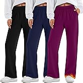 Oakgarden 3 Pack Womens Fleece Lined Sweatpants Wide Leg Warm Thermal Baggy Pants Lounge Straight Leg Sweatpants with Pockets