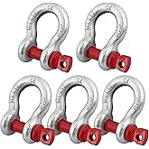 ZORUNNA 5 Pcs 3/8'' D Ring Anchor Shackles, Galvanized Screw Pin Galvanized Screw Pin Heavy Duty Shackle for Tow Strap/Winch/Traction Steel Wire/Vehicle Recovery,1 Ton (2204 lbs) Working Load Limit