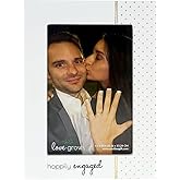 Pavilion Gift Company - Happily Engaged - 4" x 6" Vertical Picture Frame Photo Holder Memory Newly Engaged Fiancé Fiancée Couple Party Gift Upcoming Wedding Milestone Present