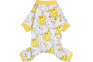 Kosiyi XS Dog Pajamas for Small Dogs Male Female, Yellow Duck Lightweight Velvet Pet Clothes Pjs, Fleece Stretch Dog Onesie, Puppy Winter Spring Sweaters, Jumpsuit, Outfit Apparel, XS,Yellow