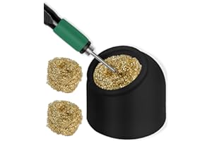 Kaisi Soldering Iron Tip Cleaner,Non-slip Silicone Holder Solder Brass Tip Cleaner Kit for Cleaning Soldering Stations,Soldering Irons Tips,With 3 solder sponge Brass Cleanr Balls (Black)
