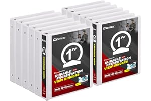 COMIX Sturdy 3 Ring Binder 1 inch with Clear View Cover, 1" Round Ring View Binder, PVC-Free, 200 Sheets Capacity of US Letter Size Paper, Office ＆ School Supplies, Pack of 12 (White)