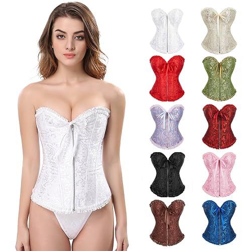 Jbsabotad Ladie'S Lace Up Boned Overbust Corset Top For Women Vintage Bridal Lingerie Bodyshaper Halloween Gothic Underbust Sexy Bodysuit Costumes Plus Size Bustier Lingerie Bodyshaper