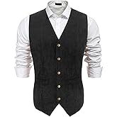 UpFind Men's Suede Leather Suit Vest V Neck Artificial Retro 5 Button Regular Vest Cowboy Style Sleeveless Jacket