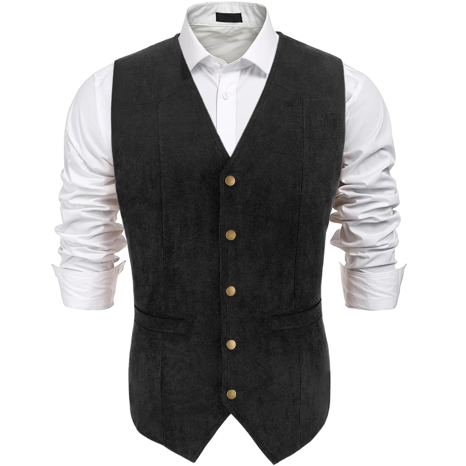 Photo 1 of ** UNKNOWN SIZE***UpFind Men's Suede Leather Suit Vest V Neck Artificial Retro 5 Button Regular Vest Cowboy Style Sleeveless Jacket