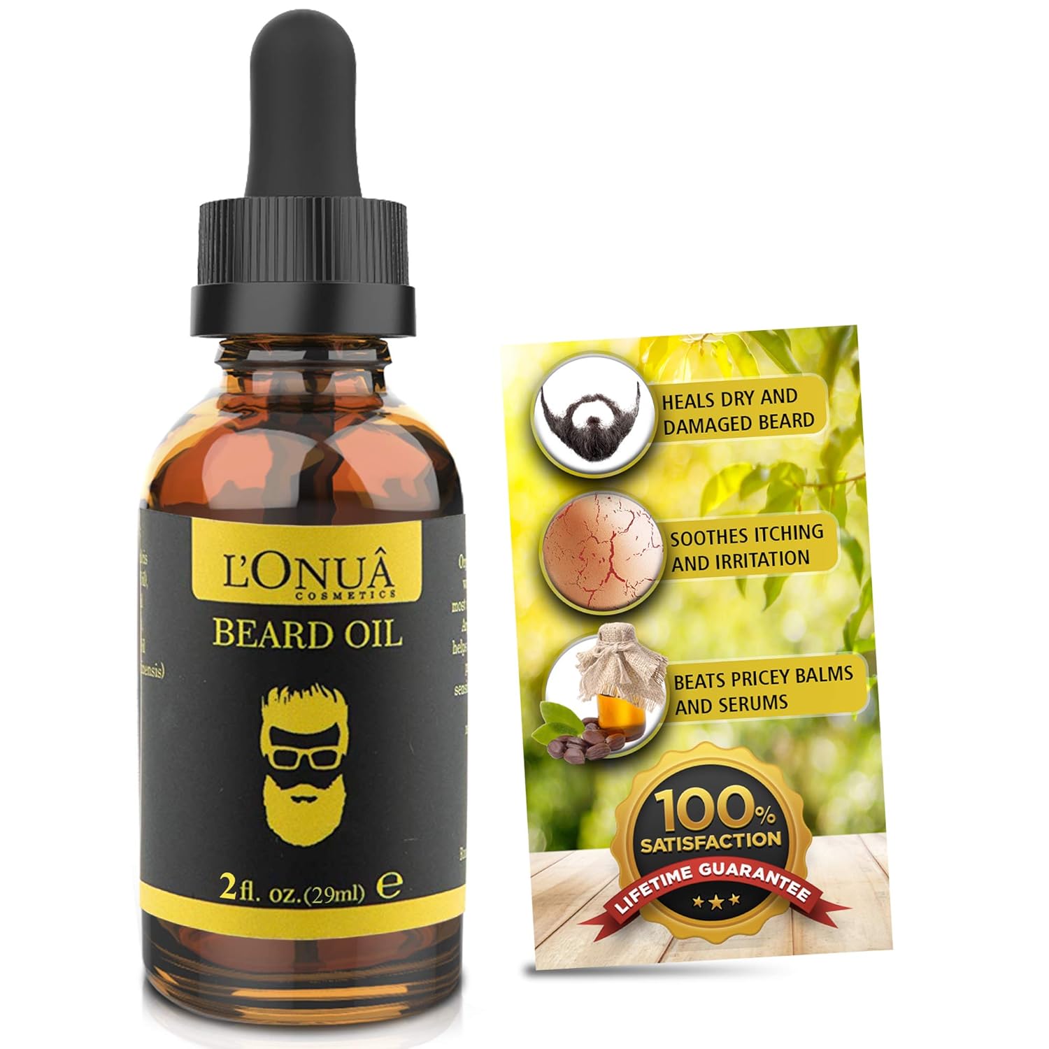 L’Onua Fragrance Free Beard Oil – 2 fl oz - 100% Natural Premium Conditioner & Softener, Unscented | Spring Woods | Orange Woods