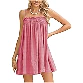 MakeMeChic Women's Sleeveless Summer Cami Dress Ruffle Swing Shirred Casual Flowy Mini Dress