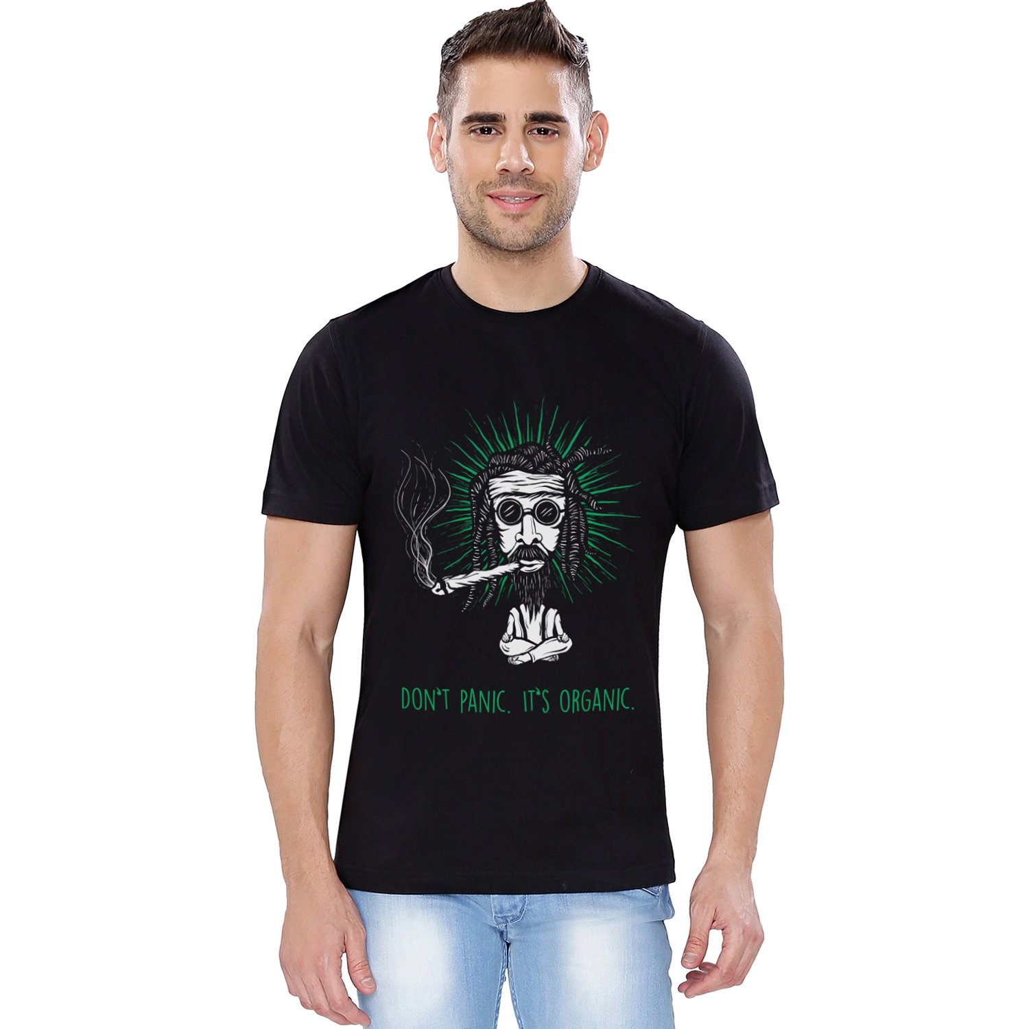 the souled store it's organic (glow in dark) alcohol printed premium black cotton t-shirt for men women and girls