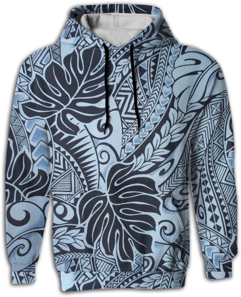 Fabric Polynesian Tattoo Tapa Designs in Blue MonsterUnisex 3D Printed Sweatshirt Casual Pullover Hoodie with Big Pockets