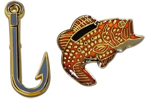 2-Piece Fish & Hook Father's Day Gone Fishing Trip Lapel Pin or Hat Pin & Tie Tack Set with Clutch Back by Novel Merk