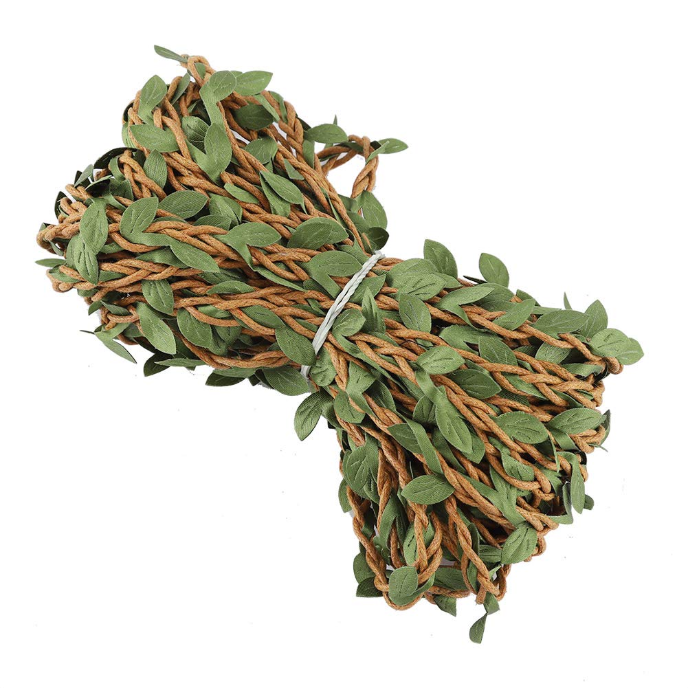 Wifehelper 10m Simulation Leaves Mixed Braid Forest Series Hemp Rope Rattan Decor DIY Arts and Crafts Foliage Green Leaves Rattan Wreath Decorative Christmas Festival Ornament(Brown)
