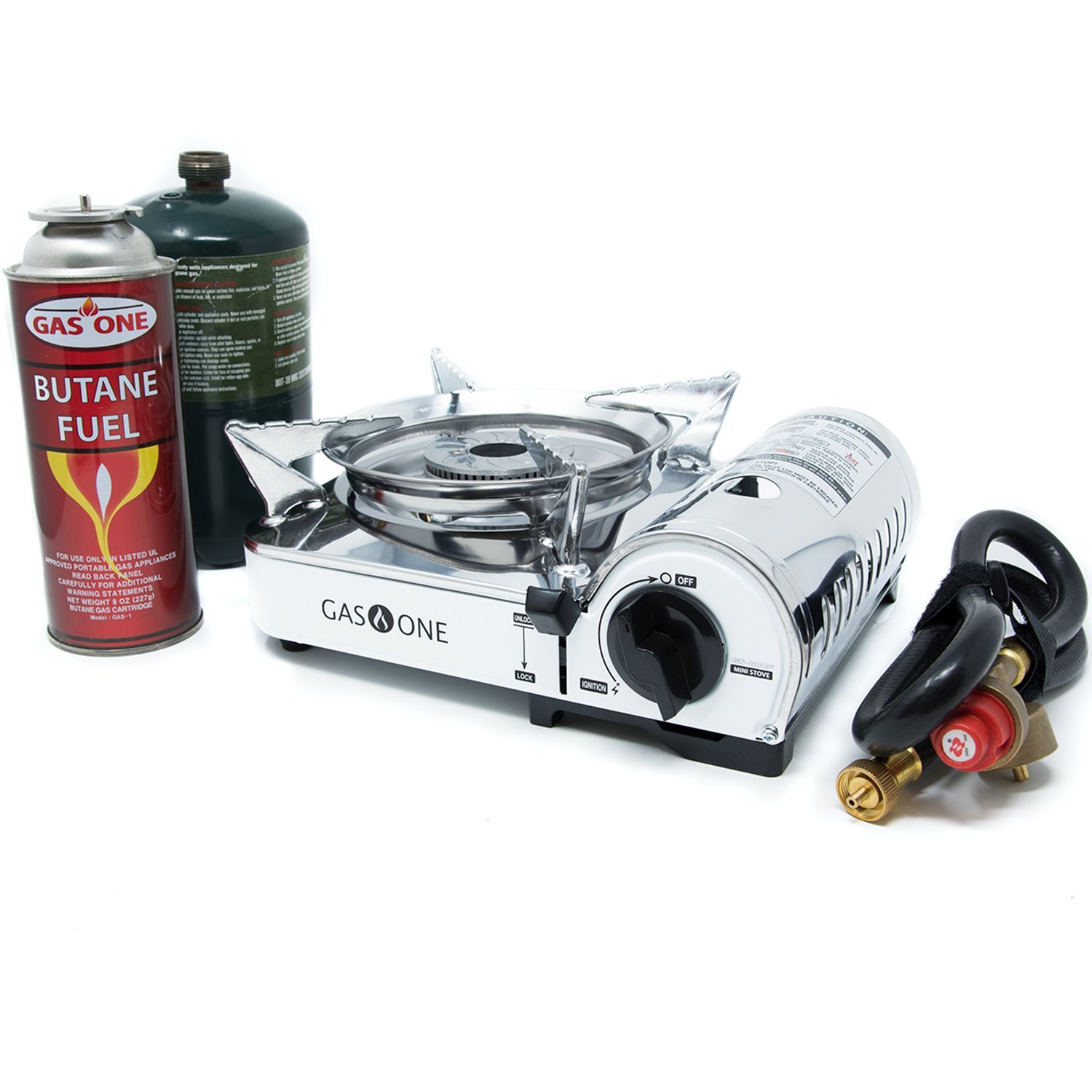 GasOne Camp Stove Propane & Butane GS800P Mini Dual Fuel Stainless