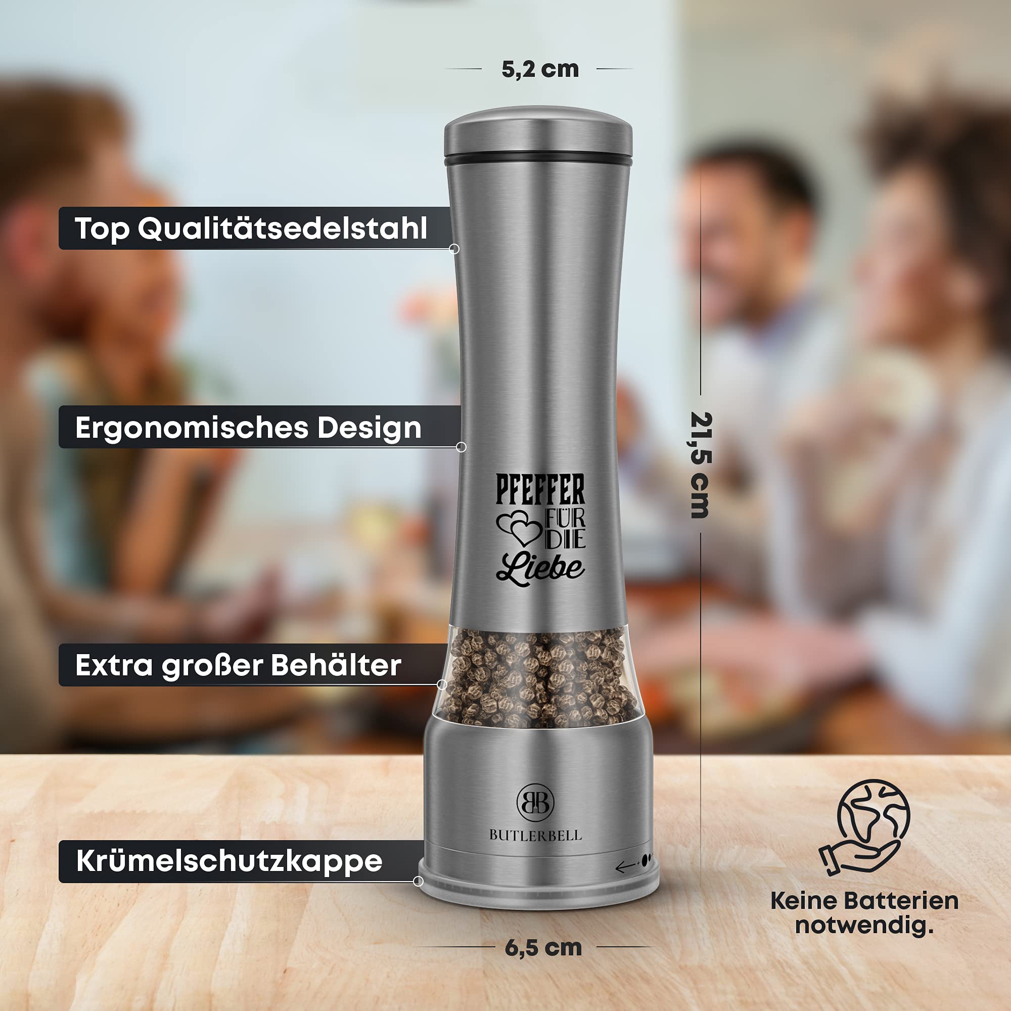 BUTLERBELL® Salz und Pfeffermühle mit Keramikmahlwerk | Gewürzmühlen Set | Hochzeitsgeschenke für Brautpaar 4