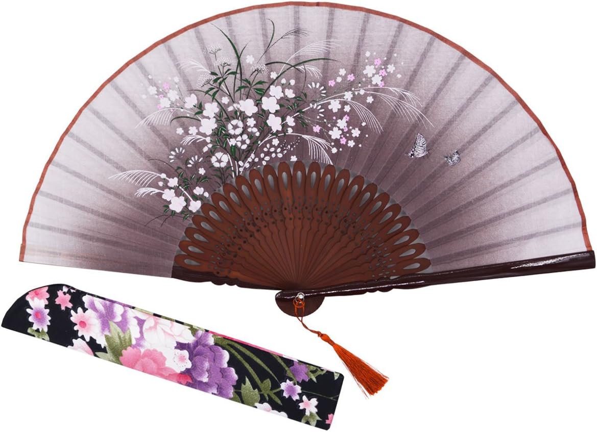 STHUAHE 8.27"(21cm) Womens Classical Hollow Carved Hand Painting Silk Hand Held Folding Fans, Chinese/Japanese Hand Fans Gift Fan Wedding Fan Dance Fan Princess Fan (Coffee)