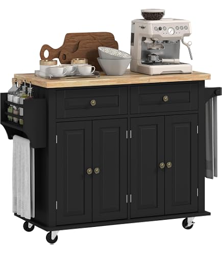Table De Bar Pivotante 360° Avec Rangement - Îlot De Cuisine Mobile, 3 Tiroirs, 2 Portes, Roulettes - 138-209x39x106 Cm - 4