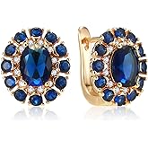 Richapex Sapphire Earrings for women, 18K Gold Plated Crystal Flower Earrings | Small Hoop Earring |Gold Earring for Women