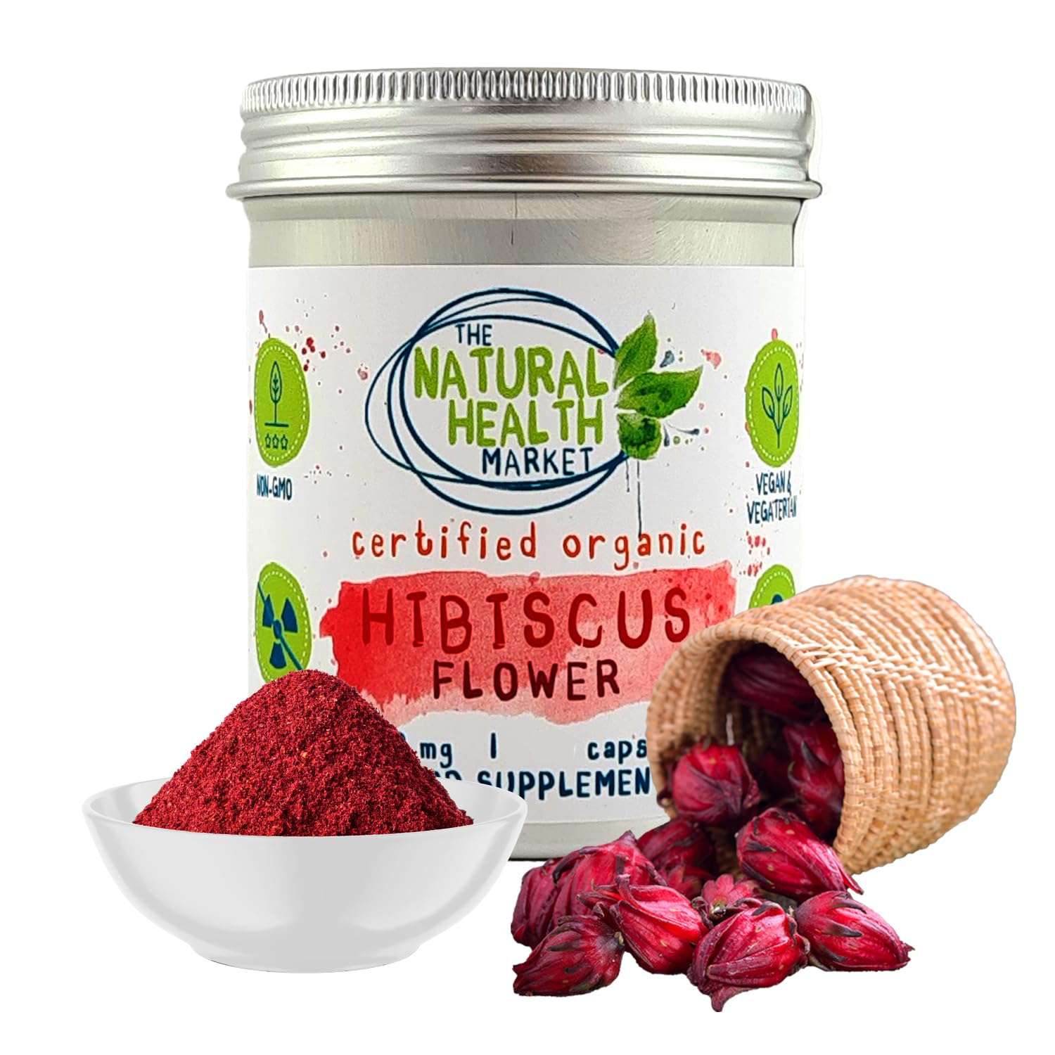 Organic Hibiscus Flower 700mg Capsules - 90 Capsules Tin - Made with 100% Organic Hibiscus Flower