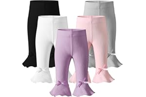 Dalukit Newborn Toddler Baby Girl Pants Leggings Ribbed Straight Flare Infant Girl Pants Leggings Bell Bottoms 5 Packs