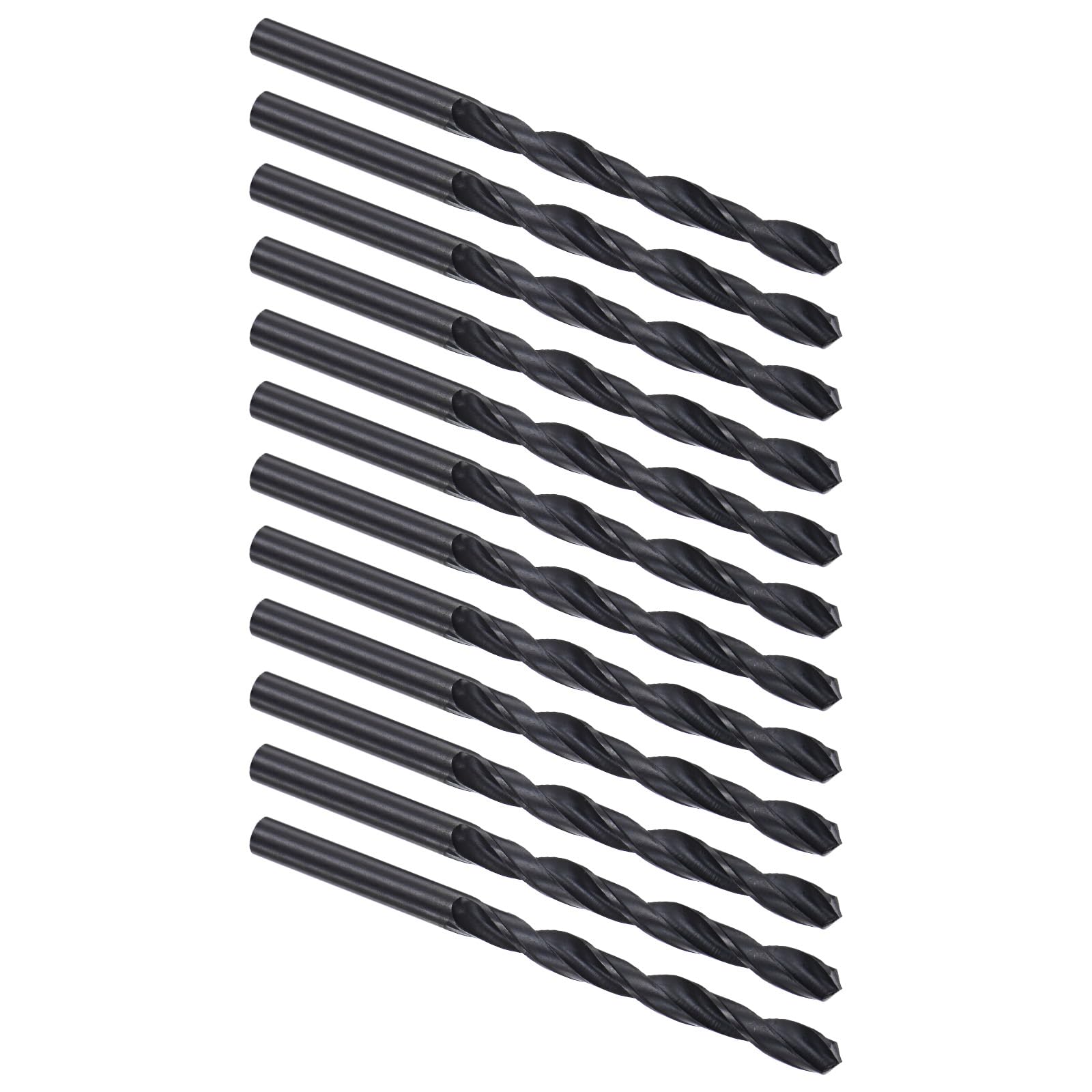 Kozelo 12PCS Twist Drill Bit - [6mm/0.24"] High-Speed Steel Round Shank Jobber Bit Set Black for Metal Wood Plastic Steel Use, 60mm / 2.36" Blade Length