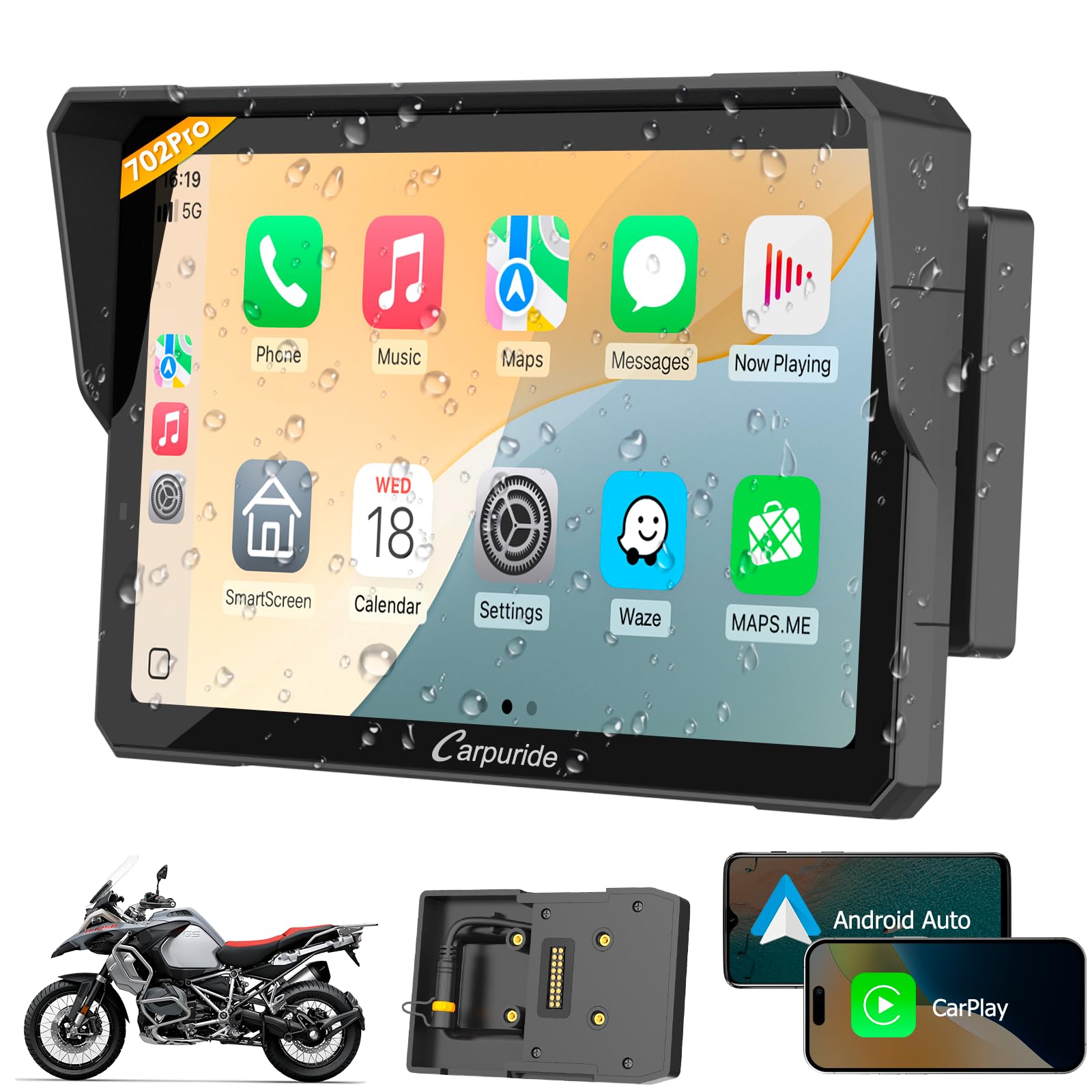 Carpuride W702B PRO Pantalla Carplay para motocicleta para R1200GS R1250GS S1000XR