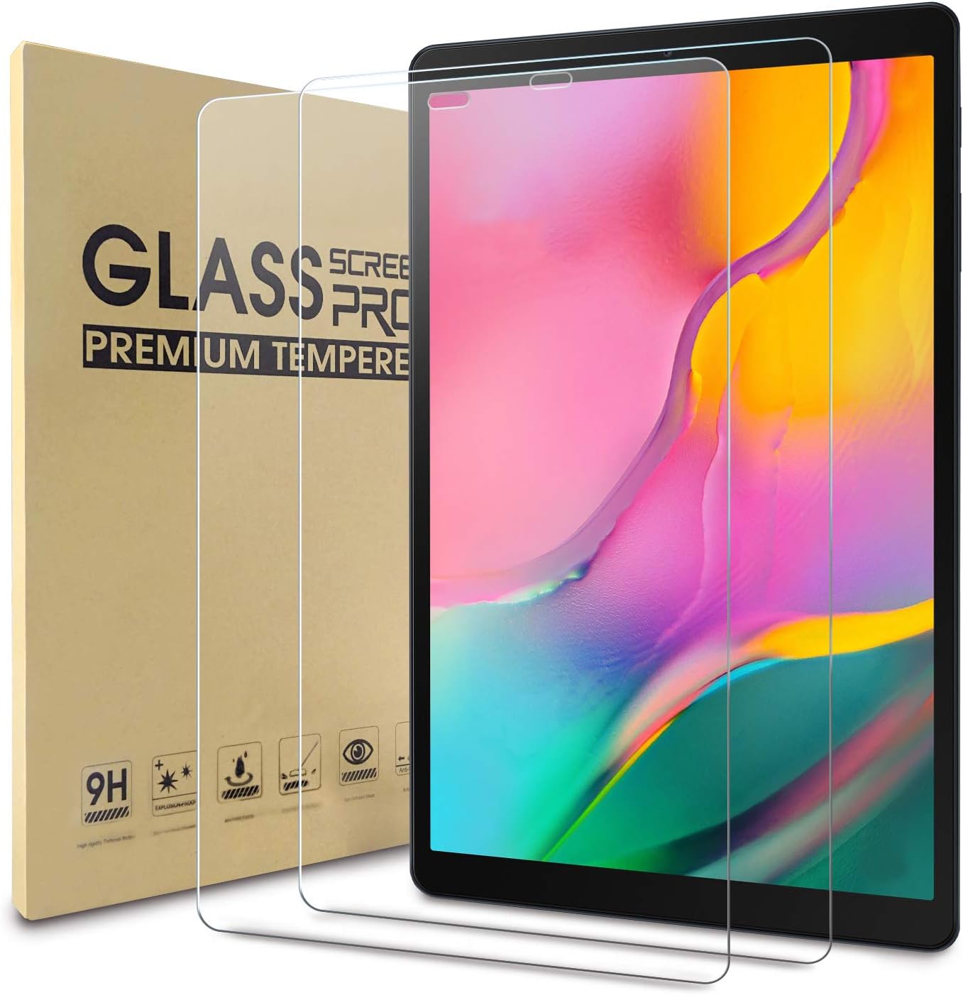 WD&CD 2 Pack Screen Protector Compatible with Samsung Galaxy Tab A 10.1 2019,Tempered Glass Film Replacement for SM-T515/SM-T510Anti Scratch Anti BubbleHigh Definition