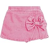 BEAUDRM Girl's High Waist Denim Skort Bow Front Split Elastic Waist Summer Casual Jean Skirt Shorts