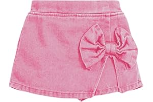 BEAUDRM Girl's High Waist Denim Skort Bow Front Split Elastic Waist Summer Casual Jean Skirt Shorts