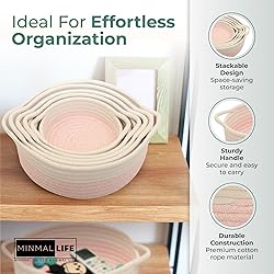 Minmallife Beige/Green 16"x18" Cotton Rope Baskets