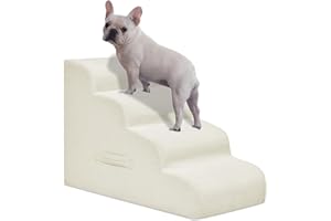 Yiruka Dog Steps for Small Dogs, 4-Step Dog Ramp and Stairs for High Beds and Sofa, Non-Slip Pet Stairs for Small Dogs and Cats, Removable and Easy to Clean Pet Stairs, Beige