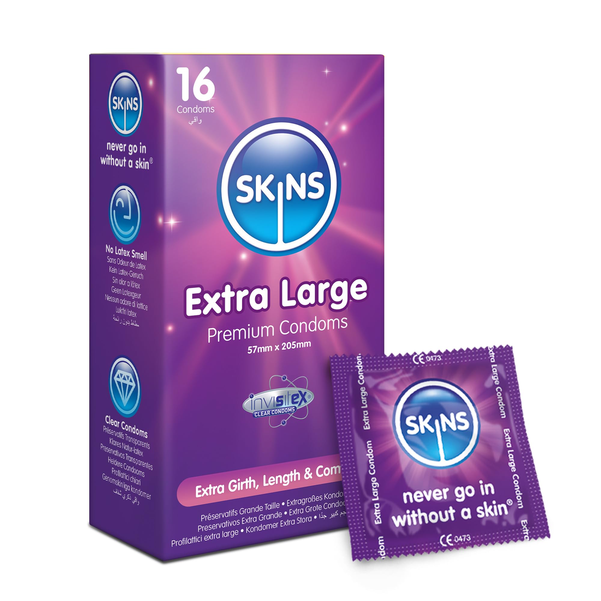 Skins Extra Large Condoms Multipac,Safe with Natural Look That Feels Like Real Skin, Pack of 16