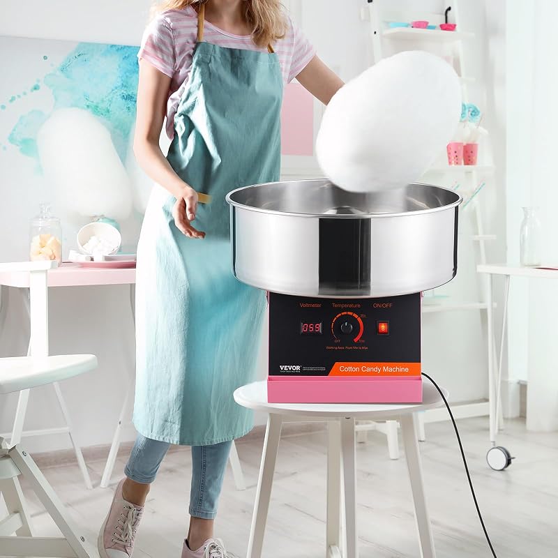 Macchina Zucchero Filato Elettrica 1000 W Macchina Zucchero Filato Commerciale, con Ciotola in Acciaio Inossidabile, Paletta per Zucchero, per Compleanno di Bambini, Feste in Famiglia, Rosa