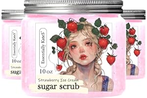 ESSENTIALLY KATES Strawberry Ice Cream Sugar Scrub 10 oz - Pack of 3 - Natural Strawberry Formula - Deliciously Fragrant, Refreshing, and Skin-Polishing Care - The Best Gift to Friends