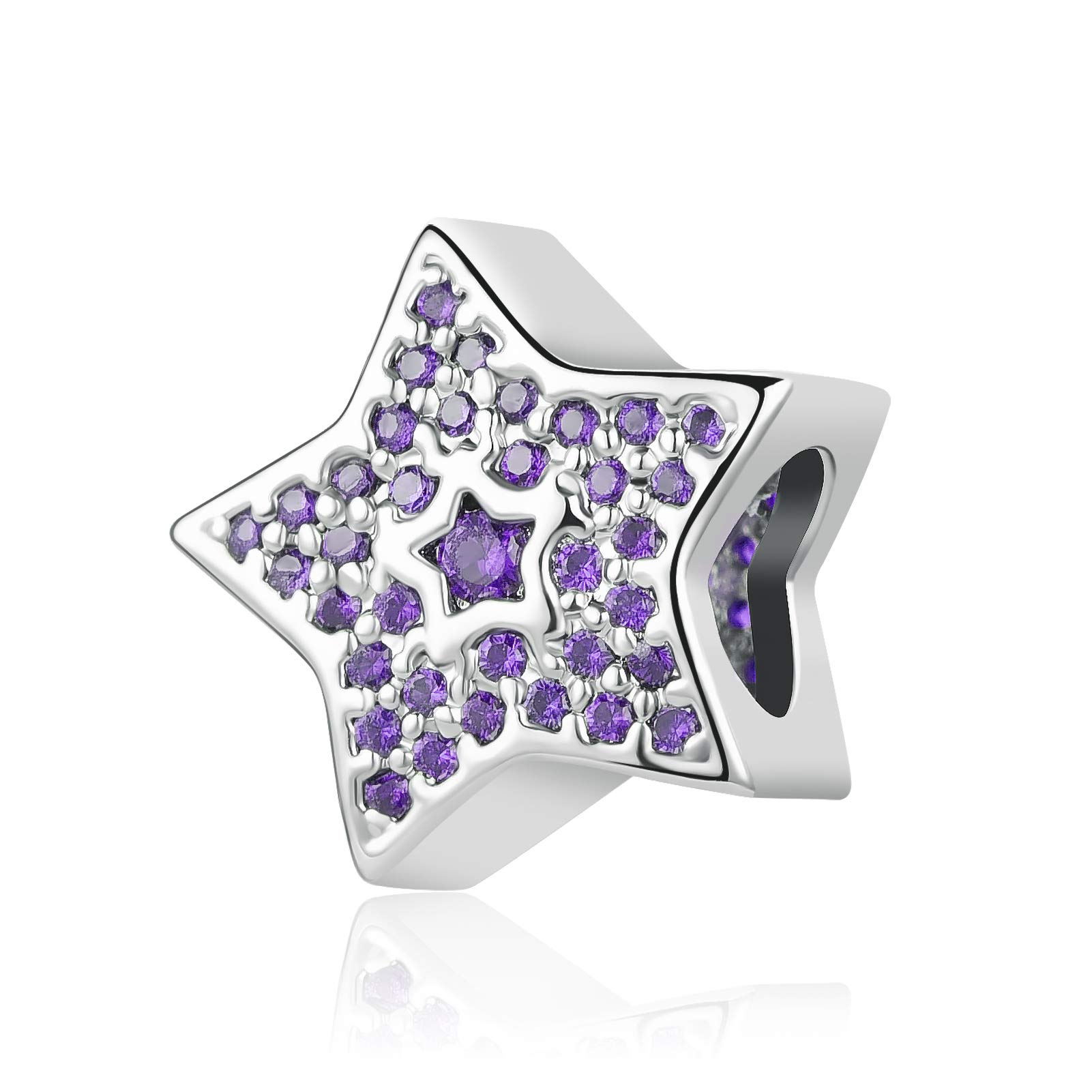 Sparkling Purple Star Charm fits Pandora Charms Bracelets Christmas Birthday Jewellery Gift for Women Sister Daughter Granddaughter Auntie Niece Friends