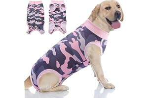 KOESON Dog Recovery Suit, Soft Dog Surgery Suit Female Spay Pet Onesie, Anti Licking Male Recovery Suit for Dogs After Surgery, Dog Cone Alternative Surgical Suit for Dogs PinkGrey Camo 2XL