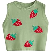 Floerns Women's Sleeveless Round Neck Cute Strawberry Sweater Vest Crop Shirt Top