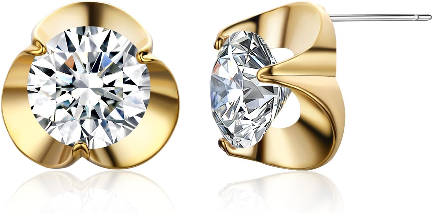 SBLING 18K Gold Plated Cubic Zirconia Stud Earrings (6.5cttw)